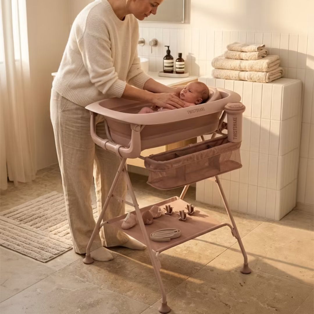 Twistshake® Bathing Set + Easy-Click Bath Stand + Changing Pad Faded Pink