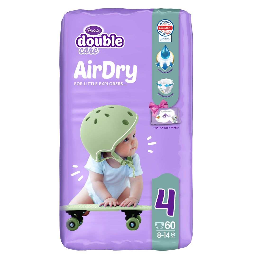 Violeta® Plenice Air Dry 4 Maxi (8-14kg) Jumbo 60 + Darilo Baby vlažni robčki Violeta