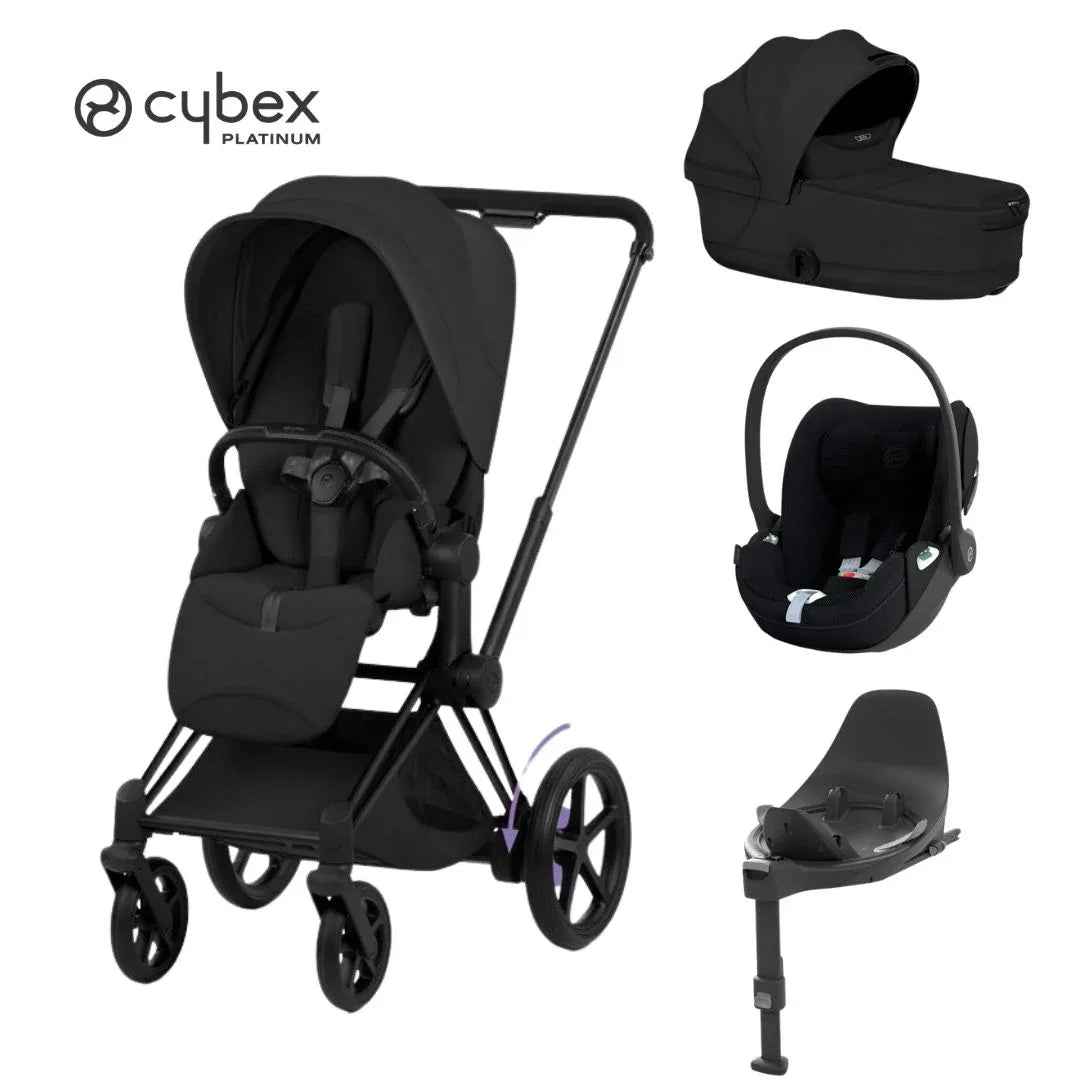 Cybex Platinum® Otroški voziček 4v1 e-Priam™ + Avtosedež Cloud T + IsoFix baza T Sepia Black Matt Black Cybex Platinum