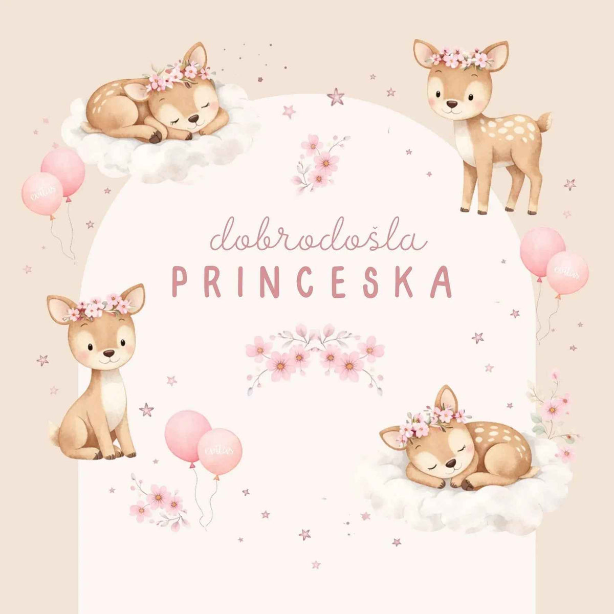 Evitas™ Voščilnica s kuverto ob rojstvu SLO Dobrodošla princeska Evitas