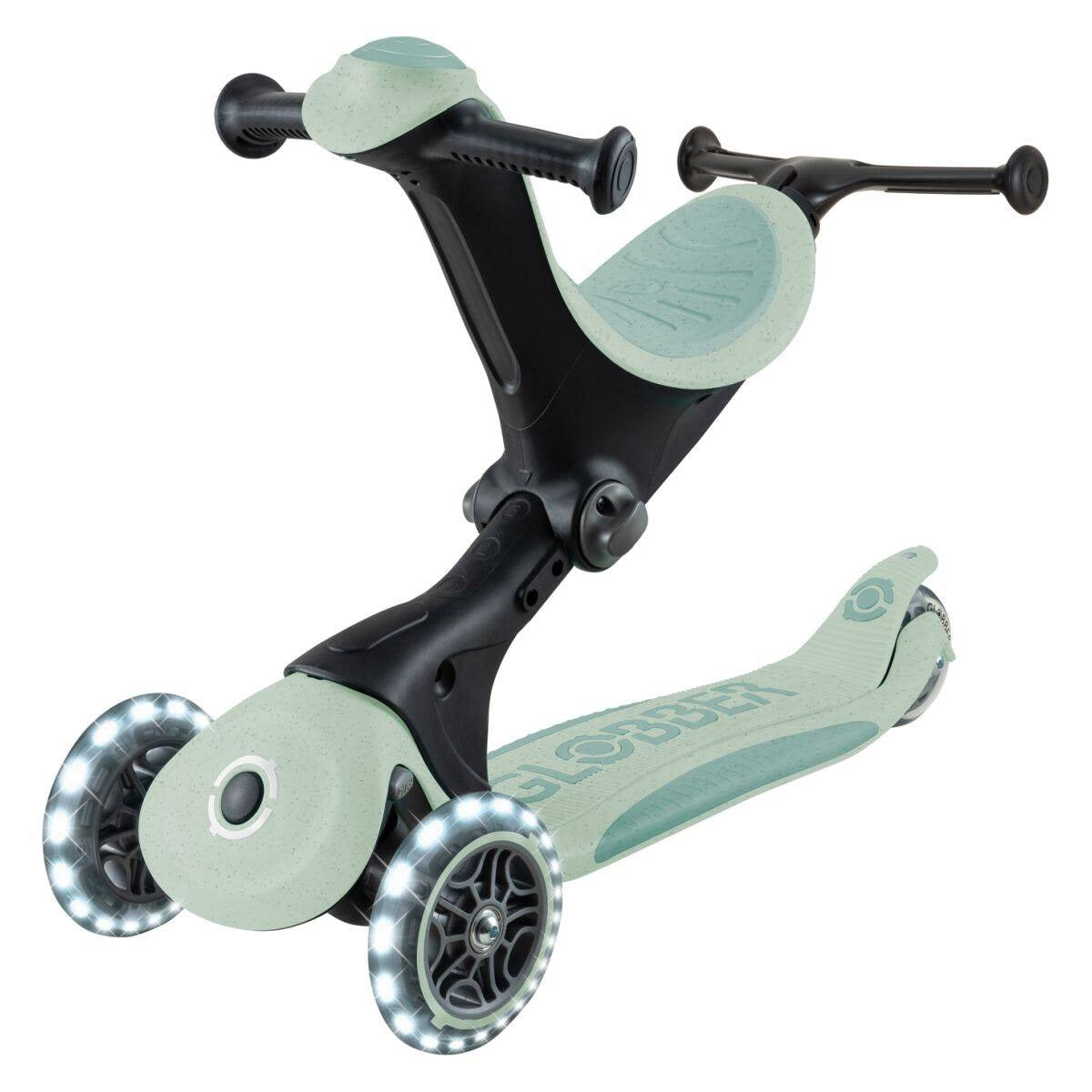Globber® Zložljivi otroški skiro GO UP deluxe 360° s svetlečimi kolesi Pistacchio