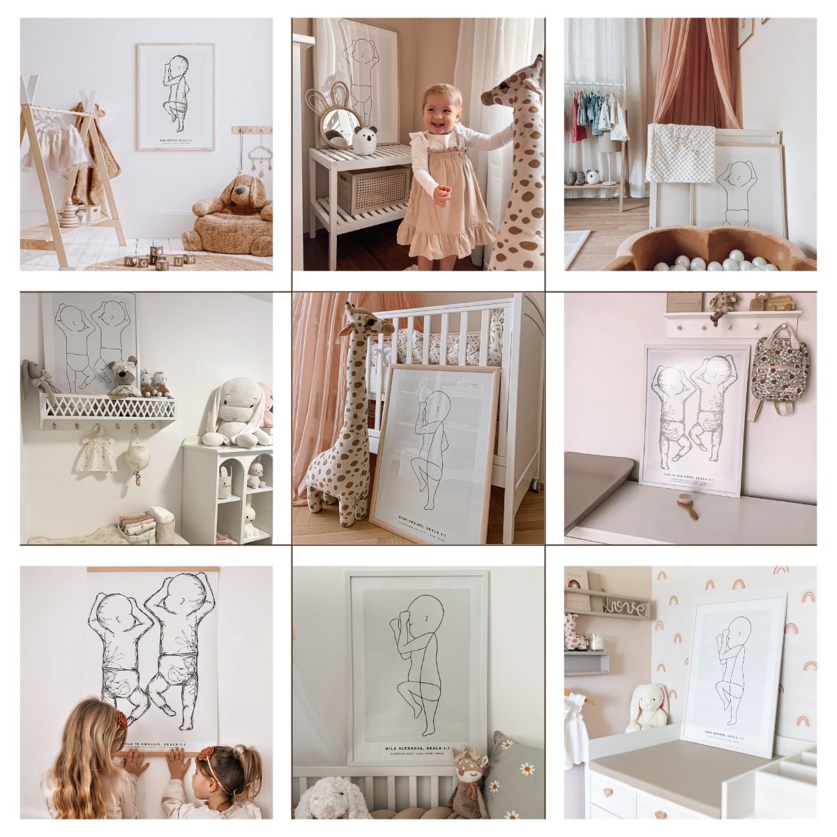 The Birth Line Poster – personalizirana ilustracija vašega otroka (1:1) The Birth Line