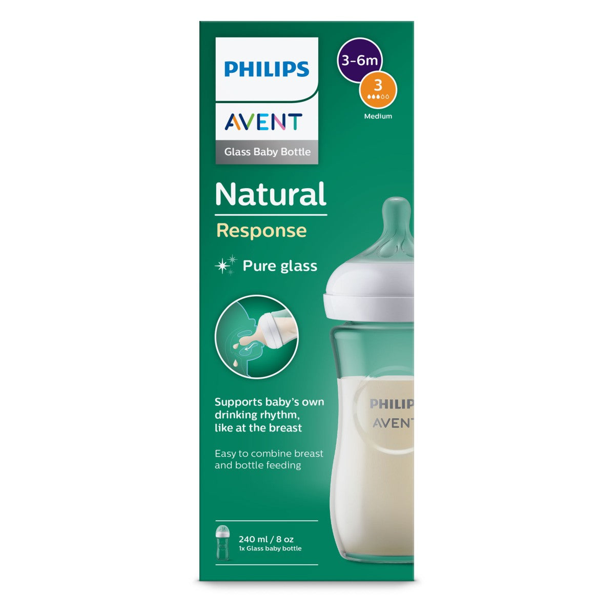 Philips AVENT® Steklena steklenička s cucljem Natural Response 240ml – slika 4