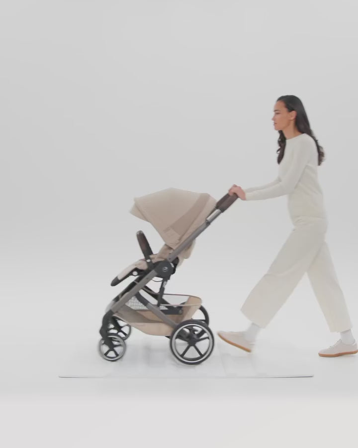 Load video: Cybex® Balios™ S Lux Stroller Chocolate Brown (Taupe Frame)