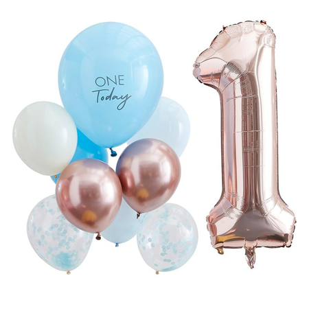 Ginger Ray® Baloni za praznovanje 1. rojstnega dne  Mix It Up Blue and  Rose Gold